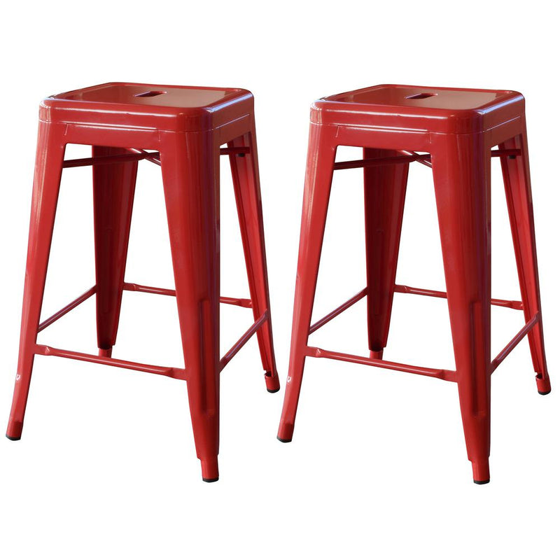 AmeriHome Loft Red 24 Inch Metal Bar Stool - 2 Piece