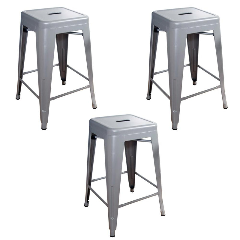 AmeriHome Loft Silver 24 in. Metal Bar Stool - 3 Piece