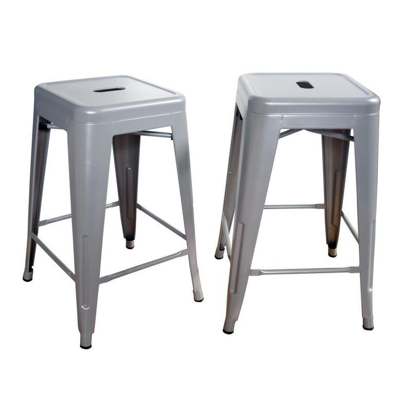 AmeriHome Loft Silver 24 Inch Metal Bar Stool - 2 Piece