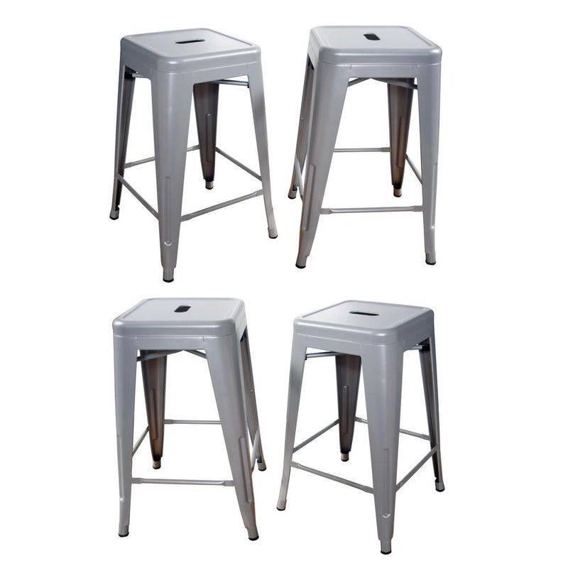 AmeriHome Loft Silver 24 Inch Metal Bar Stool - 4 Piece