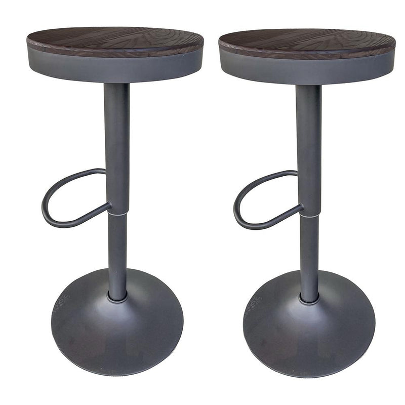 Round Adjustable Height Bar Stools with Wood Seat â€“ Espresso Stain