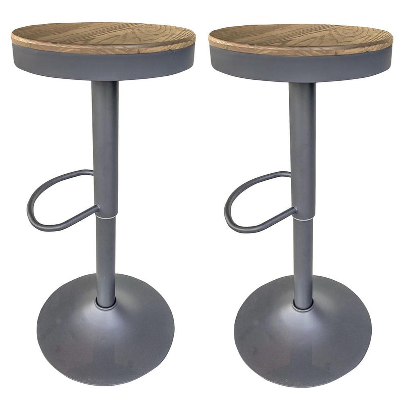 Round Adjustable Height Bar Stools with Wood Seat â€“ Natural Stain