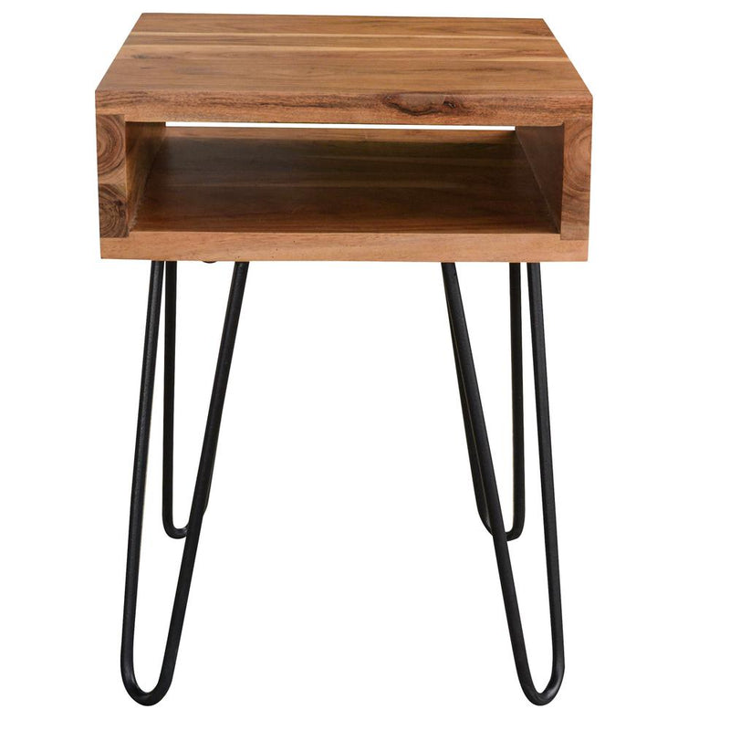 Acacia Wood Hair Pin Open Shelf End Table