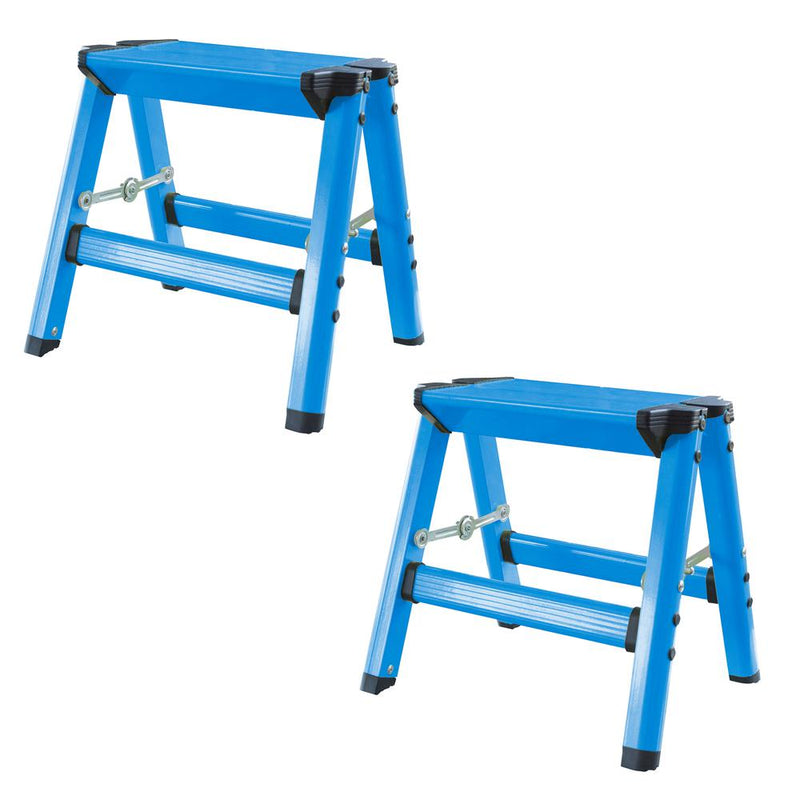 Lightweight Single Step Aluminum Step Stool 2 Piece Set - Bright Blue