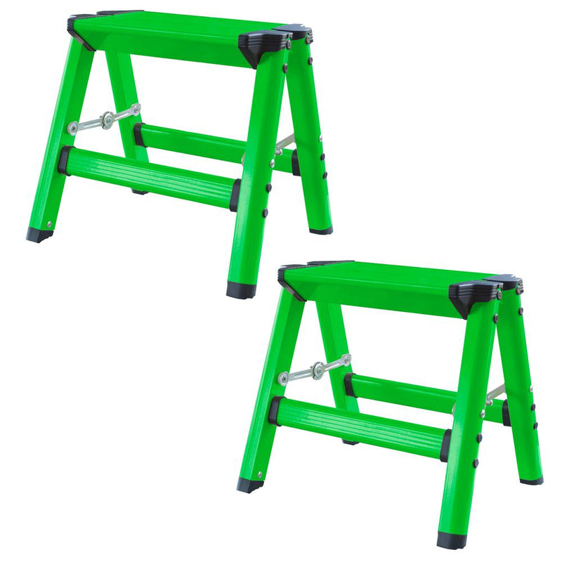 Lightweight Single Step Aluminum Step Stool 2 Piece Set - Bright Green