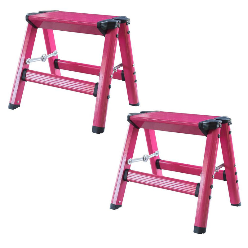 Lightweight Single Step Aluminum Step Stool 2 Piece Set - Bright Pink