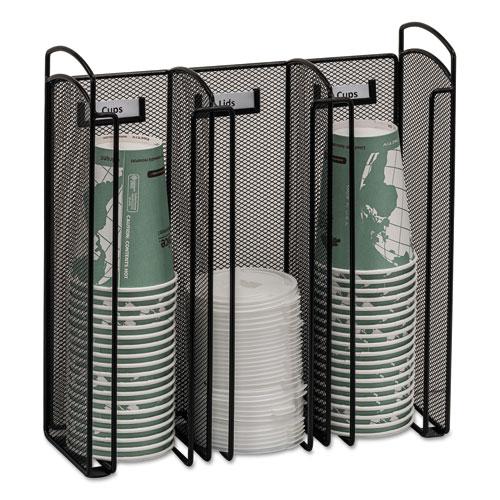 Onyx Breakroom Organizers, 3 Compartments, 12.75 x 4.5 x 13.25, Steel Mesh, Black