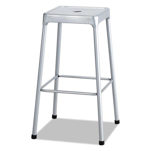 Bar-Height Steel Stool, Backless, Supports Up to 250 lb, 29  Seat Height, Silver