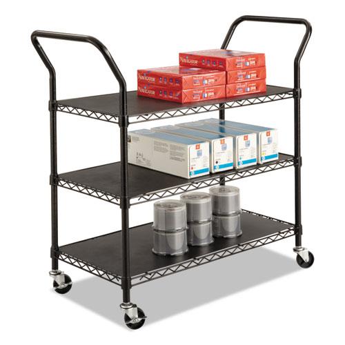 Wire Utility Cart, Metal, 3 Shelves, 600 lb Capacity, 43.75  x 19.25  x 40.5 , Black