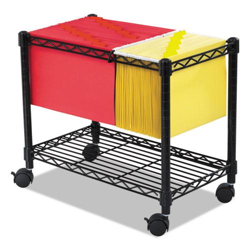 Wire Mobile File, Metal, 1 Shelf, 2 Bins, 14  x 24  x 20.5 , Black