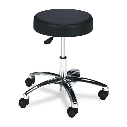 Pneumatic Lab Stool, Backless, Supports Up to 250 lb, 17" to 22" Seat Height, Black Seat, Chrome Base