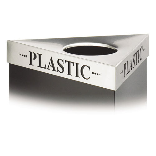 Triangular Lid For Trifecta Receptacle, Laser Cut "PLASTIC" Inscription, STST