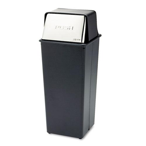 Reflections  Push Top Square Receptacle, 21 gal, Steel, Black/Chrome