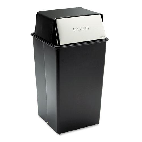 Reflections Push Top Square Receptacle, 36 gal, Steel, Black/Chrome