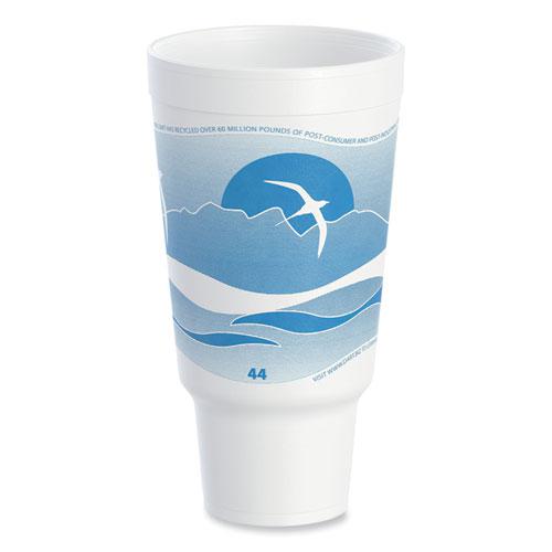 Horizon Hot/Cold Foam Drinking Cups, 44 oz, White/Ocean Blue, 15/Bag, 20 Bags/Carton