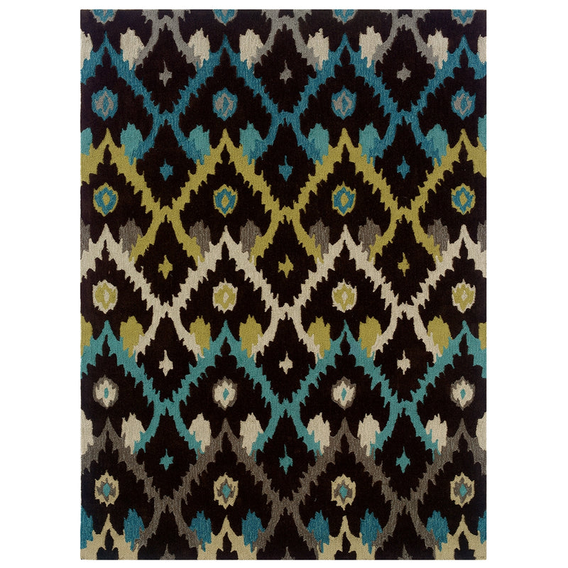 Trio Ikat Brown & Teal 5x7, Rug