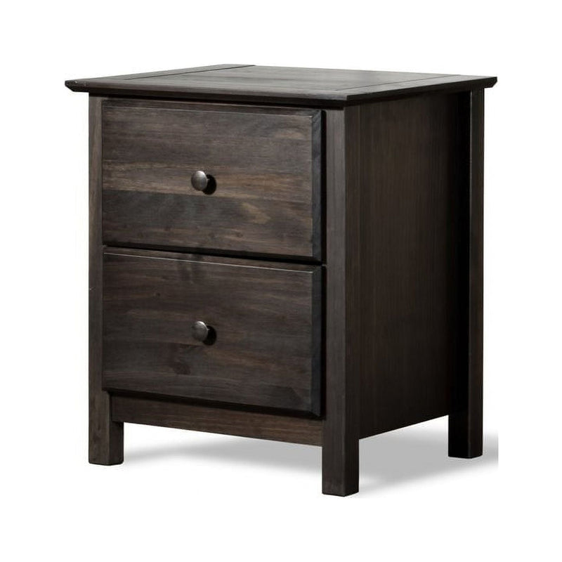 Farmhouse Solid Pine Wood 2 Drawer Nightstand in Espresso