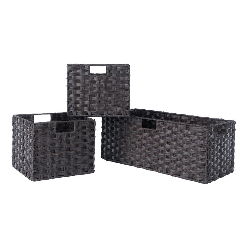 Melanie 3-Pc Woven Fiber Basket Set, Foldable in Chocolate