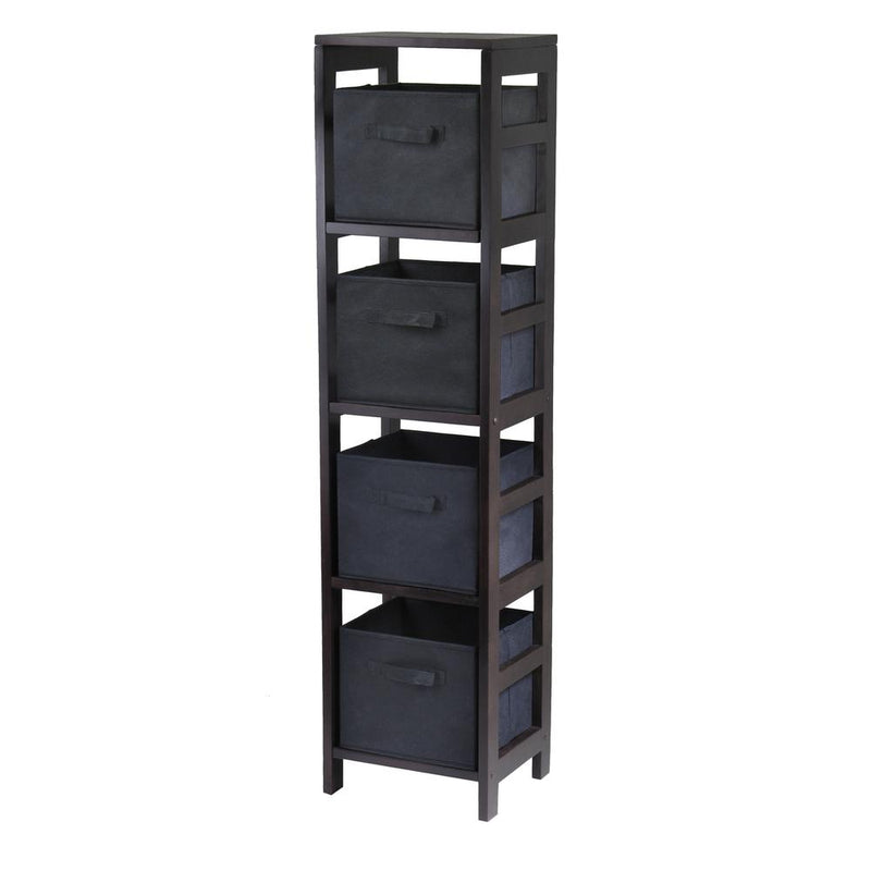 Capri 4-Section N Storage Shelf with 4 Foldable Black Fabric Baskets