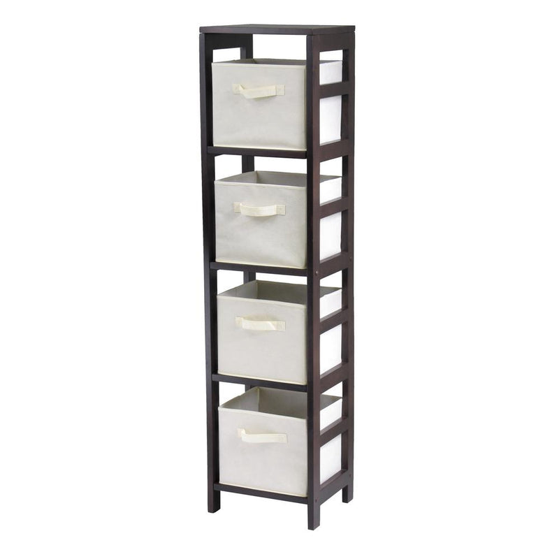 Capri 4-Section N Storage Shelf with 4 Foldable Beige Fabric Baskets