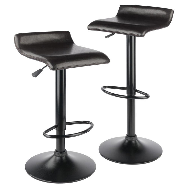 Paris Set of 2 Airlift Adjustable Swivel Stool with PU Leather Seat and Black Metal Base