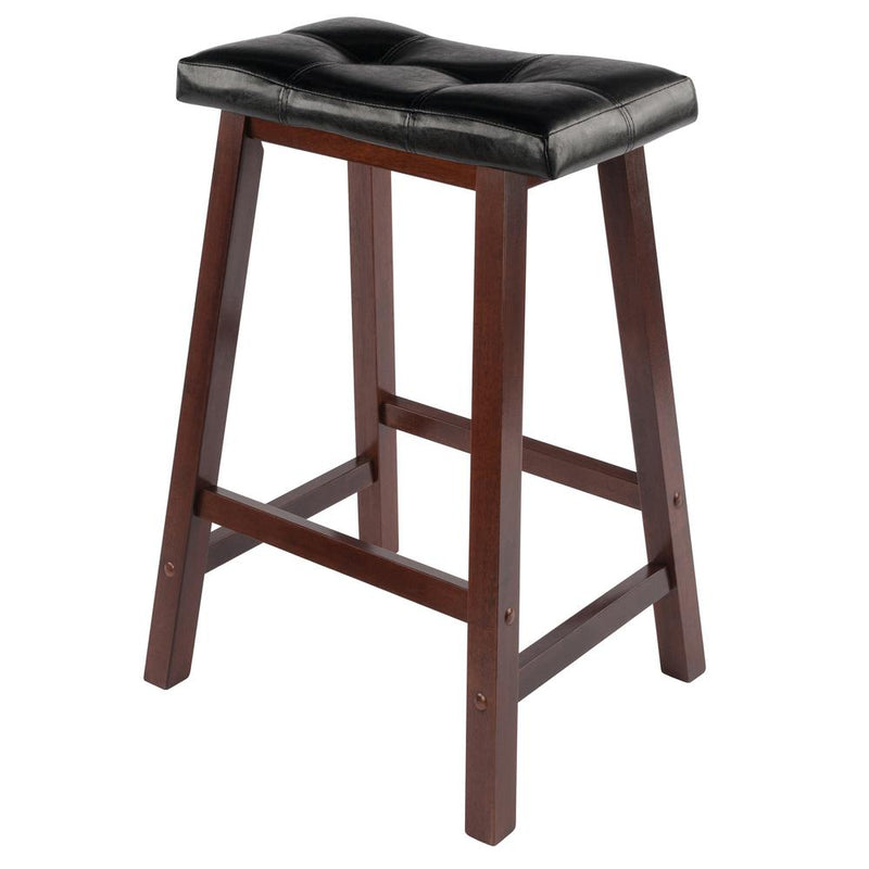 Mona 24" Cushion Saddle Seat Stool, Black Faux Leather, Wood Legs, RTA