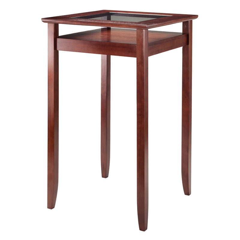 Halo Pub Table with Glass Inset & Shelf, Walnut