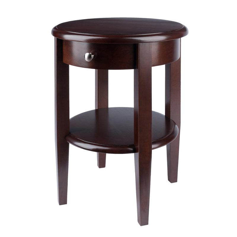 Concord Round End Table with Drawer and Shelf