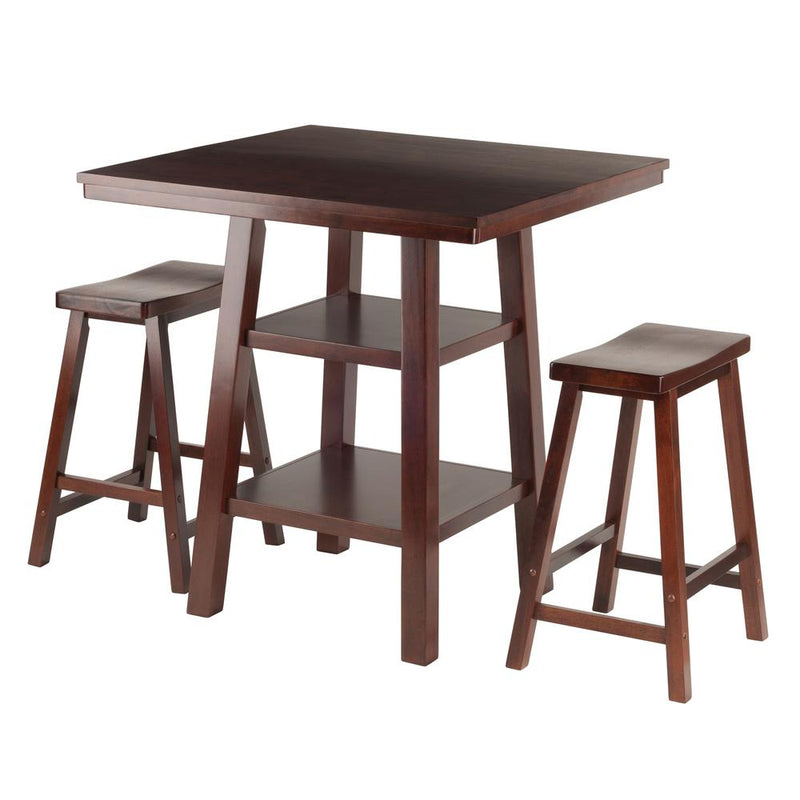 Orlando 3-Pc Set High Table, 2 Shelves w/ 2 Saddle Seat Stools