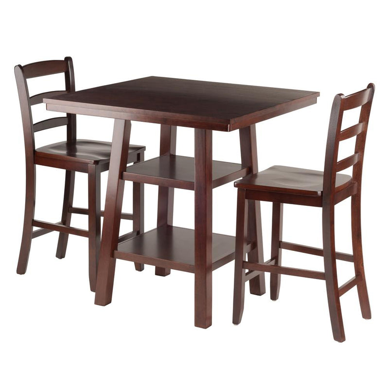 Orlando 3-Pc Set High Table, 2 Shelves w/ 2 Ladder Back Stools