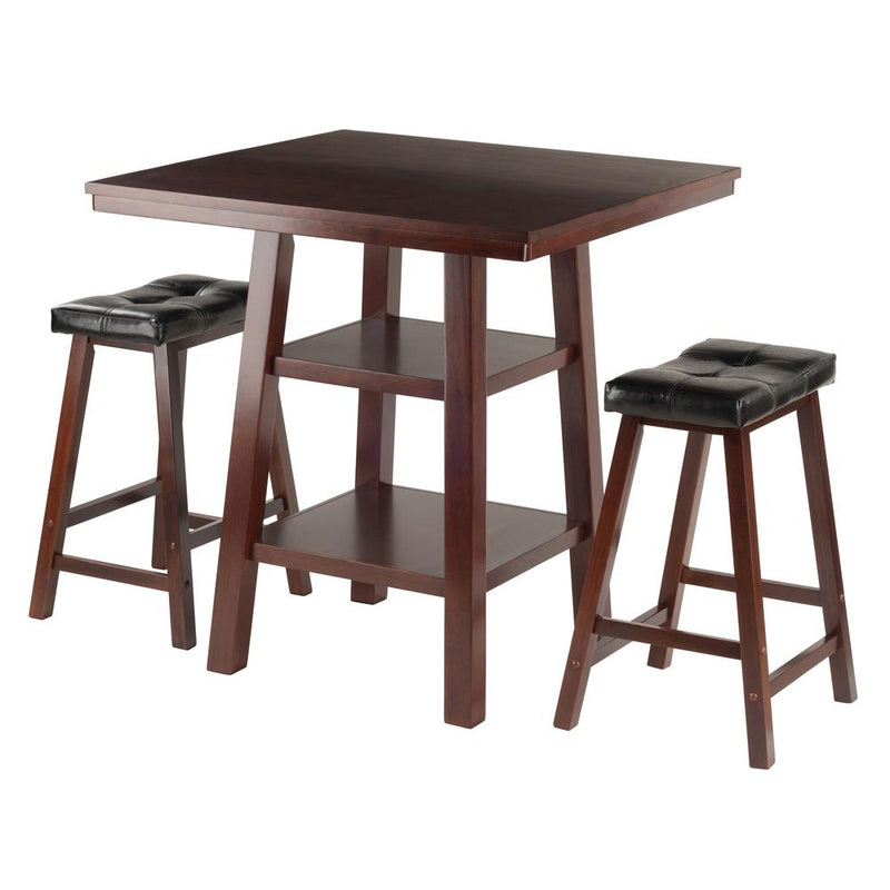 Orlando 3-Pc Set High Table, 2 Shelves w/ 2 Cushion Seat Stools