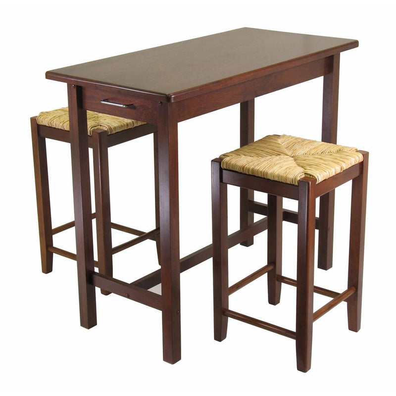 Sally 3-Pc Breakfast Table Set with 2 Rush Seat Stools