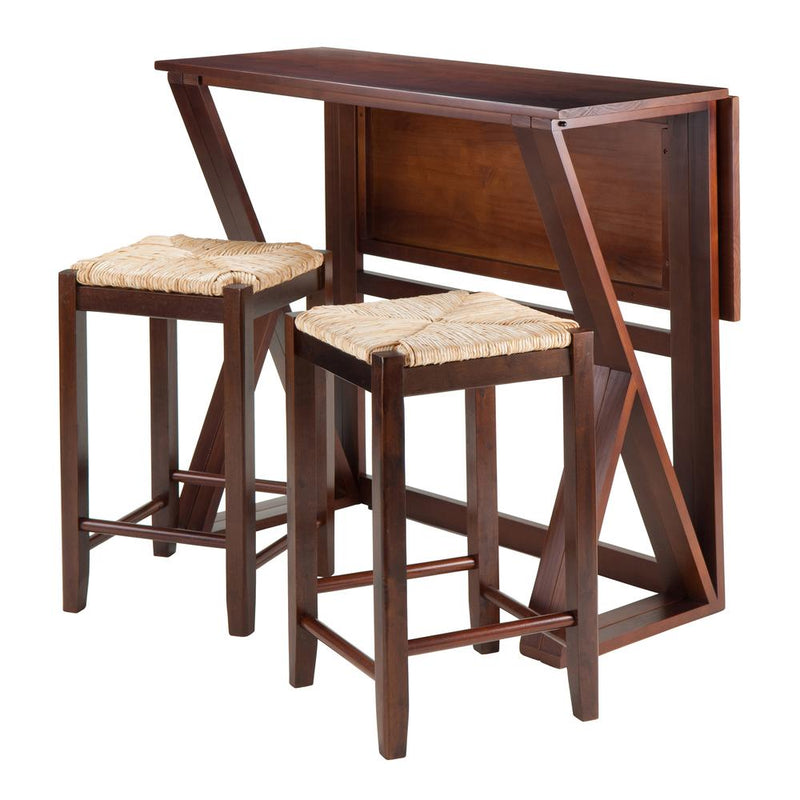 Harrington 3-Pc Drop Leaf High Table, 2-24" Rush Seat Stools