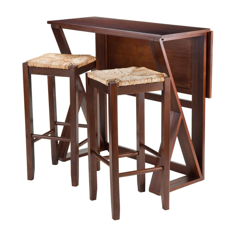 Harrington 3-Pc Drop Leaf High Table, 2-29" Rush Seat Stools