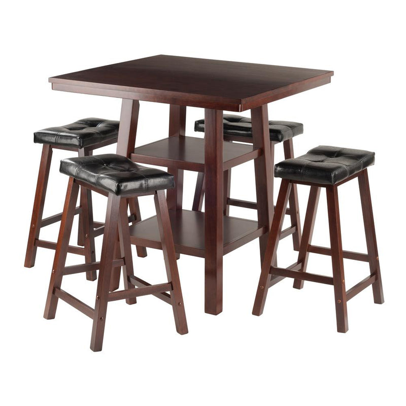 Orlando 3-Pc Set High Table, 2 Shelves w/ 4 Cushion Seat Stools