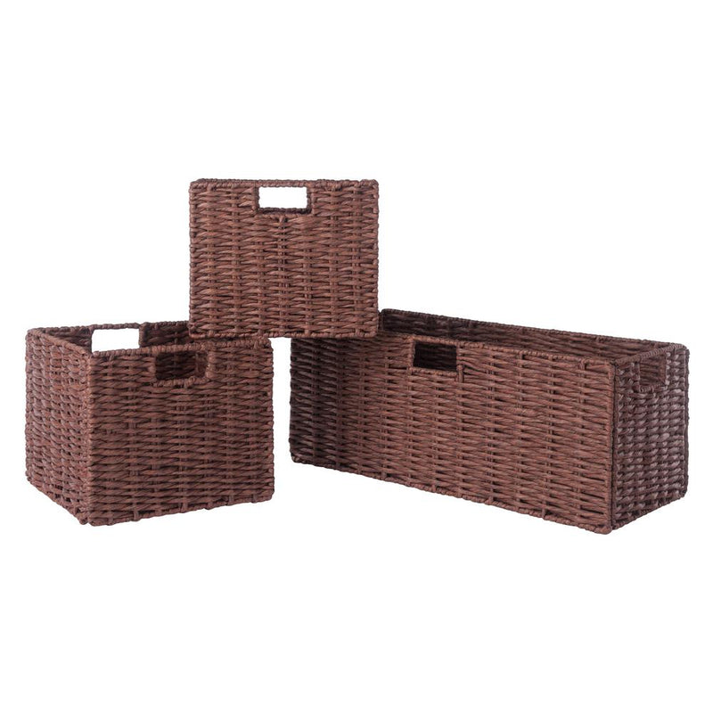 Tessa 3-Pc Woven Rope Basket Set, Foldable, Walnut