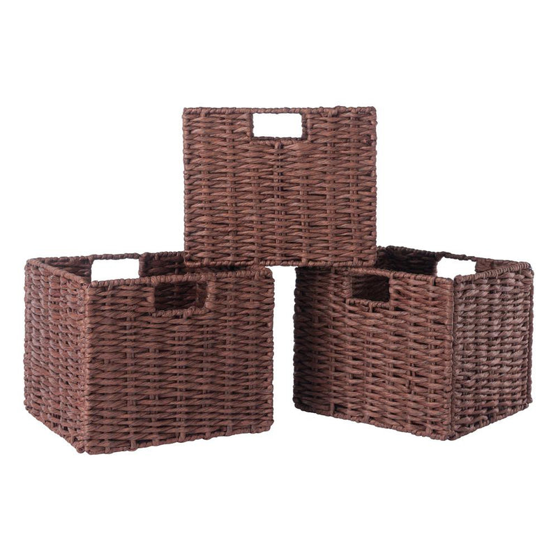 Tessa 3-Pc Woven Rope Basket Set, Foldable in Walnut