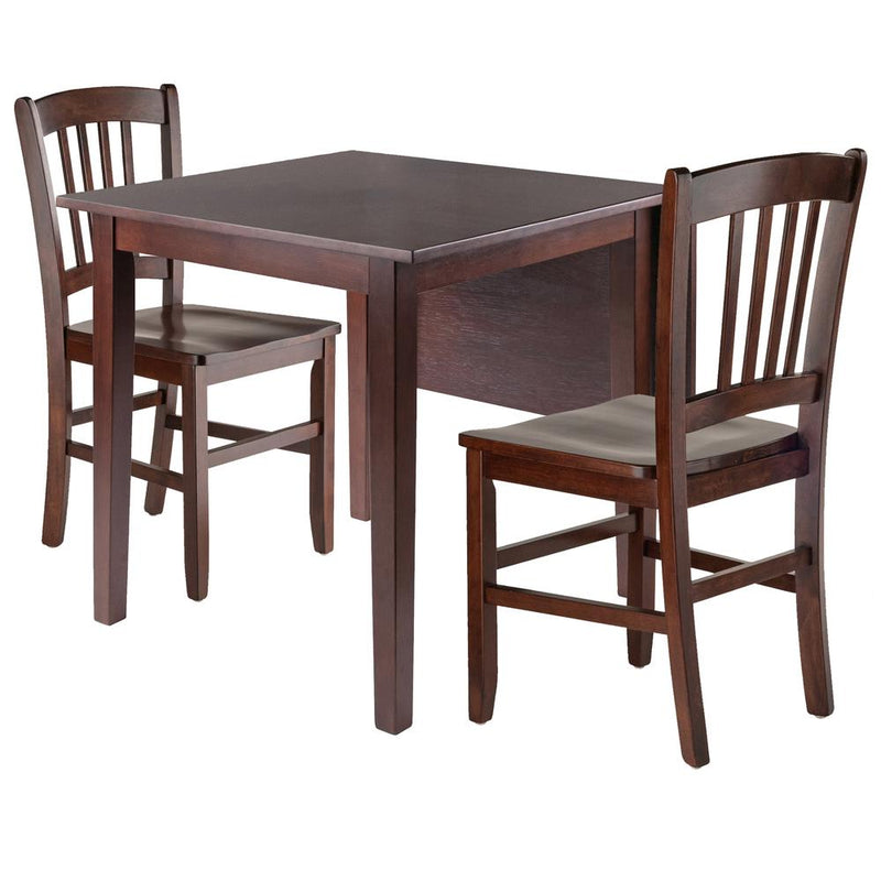 Perrone 3pc Drop Leaf Dining Table Set with Slat Back Chair