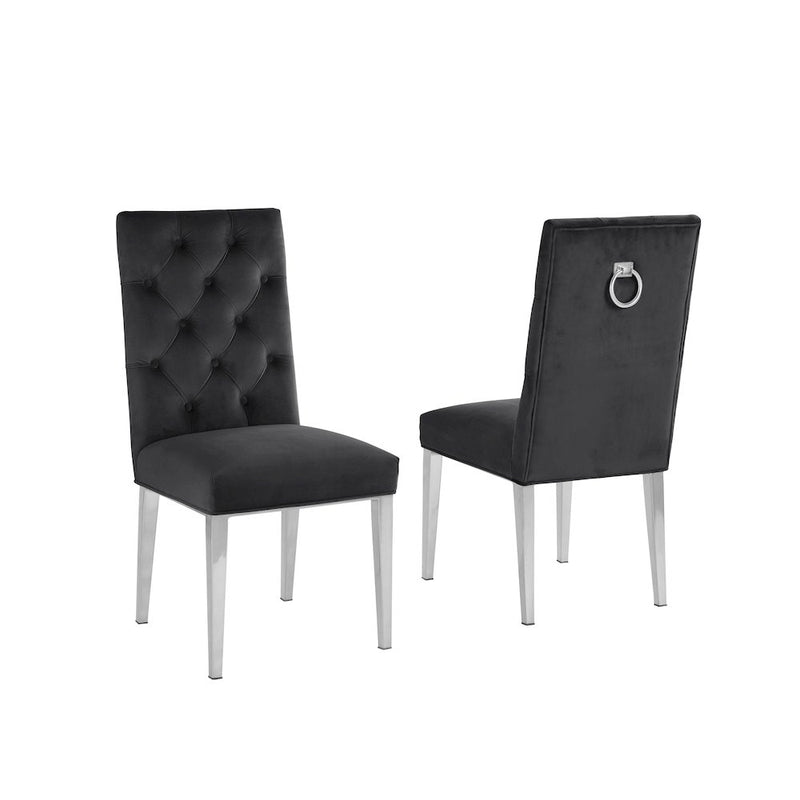 Black Velvet Tufted Dining Side Chairs, Chrome - Set of 2