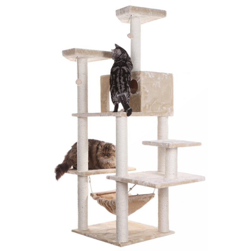 Armarkat 72" Beige Real Wood Cat Tree With Spacious Condo, Scratching Post A7202