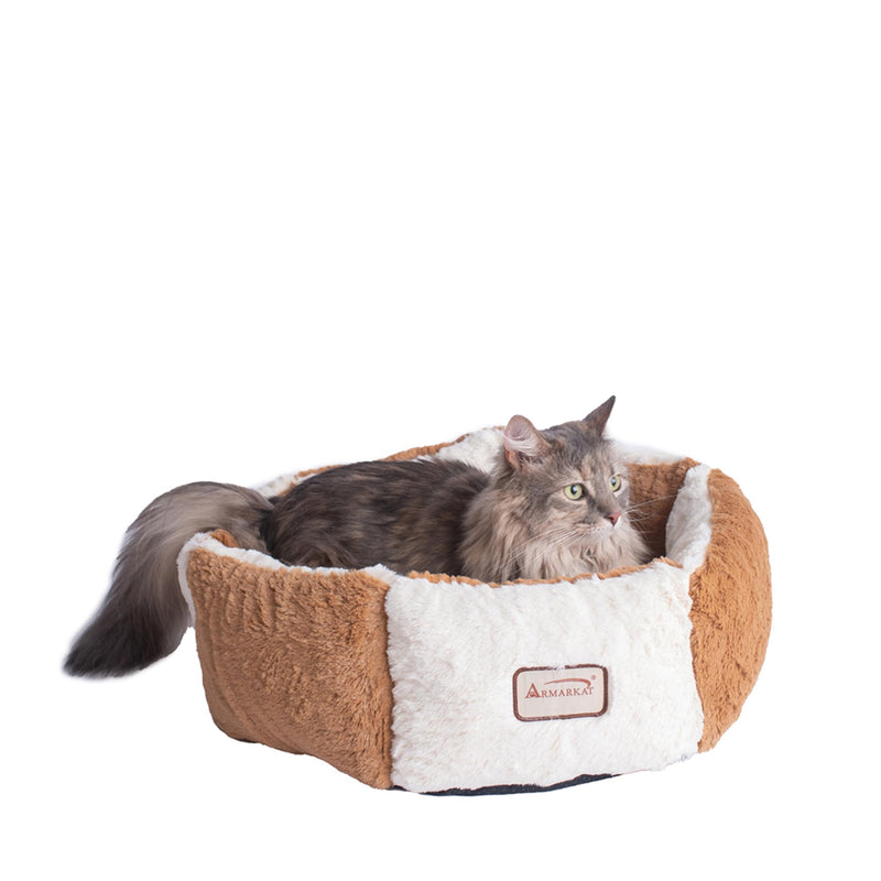 Armarkat Cat Bed For Indoor Cats And Extra Small Dogs, Brown/Ivory