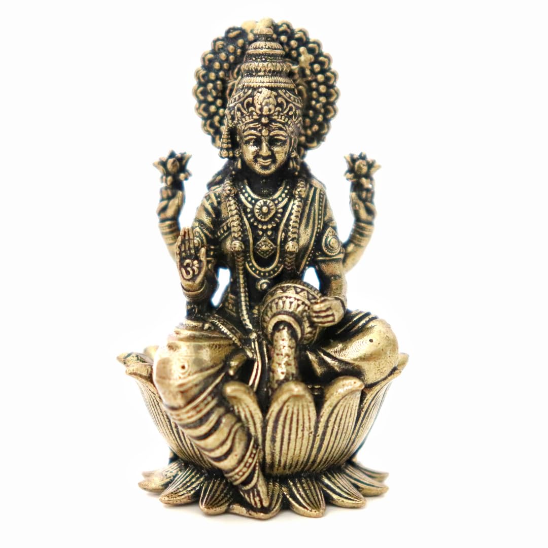 The Spiritual Living Pure Brass Lakshmi Devi Idol | 2 Inch | Idol | Laxmi MATA Murti | Maa Laxmi Murti | Small Idols for Pooja Room - Home Decor | Car | House Warming Gifts | Decoration Items |