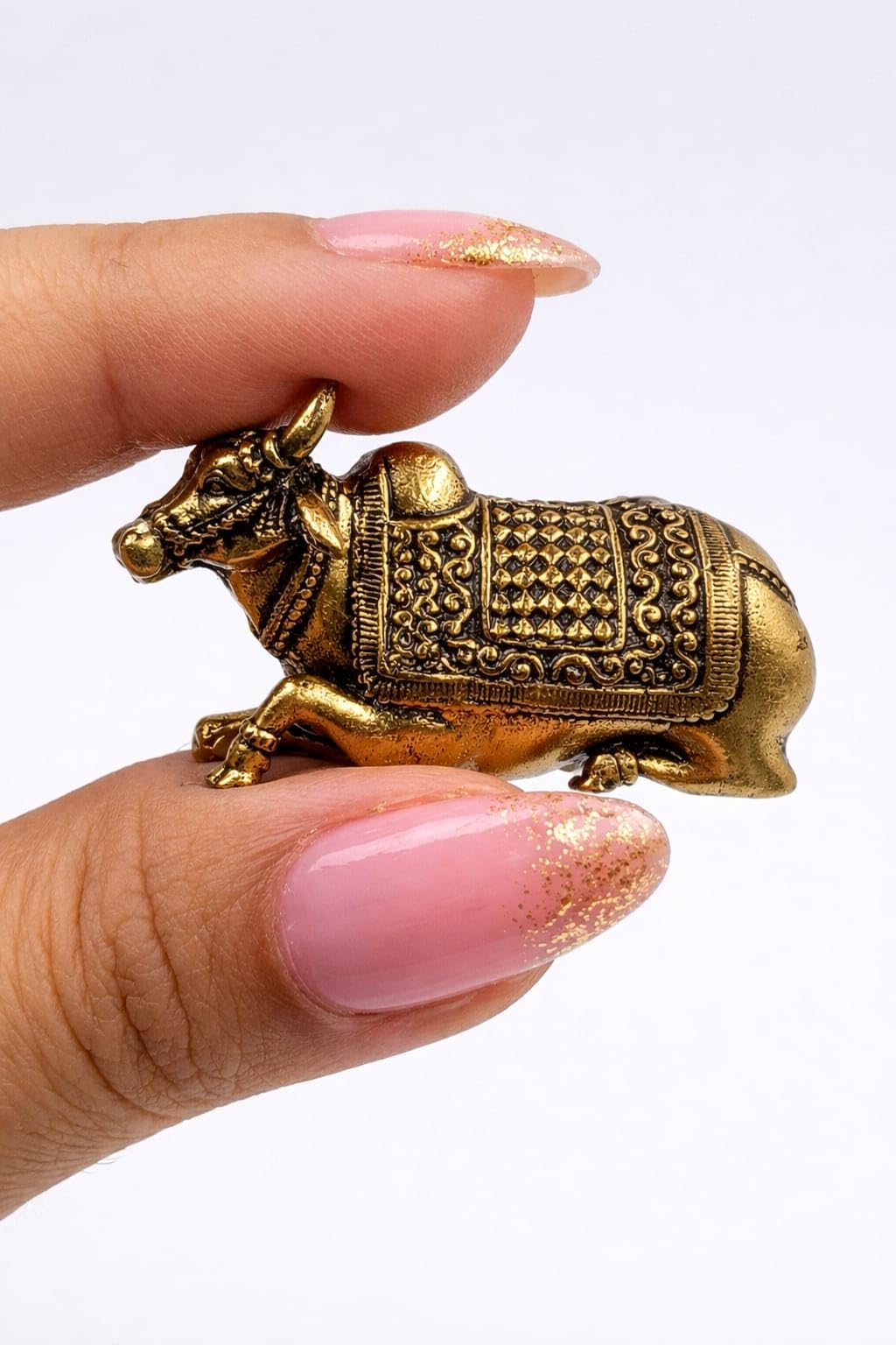 The Spiritual Living Brass Nandi Idol Miniature | 1.5 Inch | Small Size | Nandi Maharaj Statue for Home Temple | Decorative Showpiece | Bull Statue | Vastu Decor | Pital | Sacred Shiv Nandi Murti |