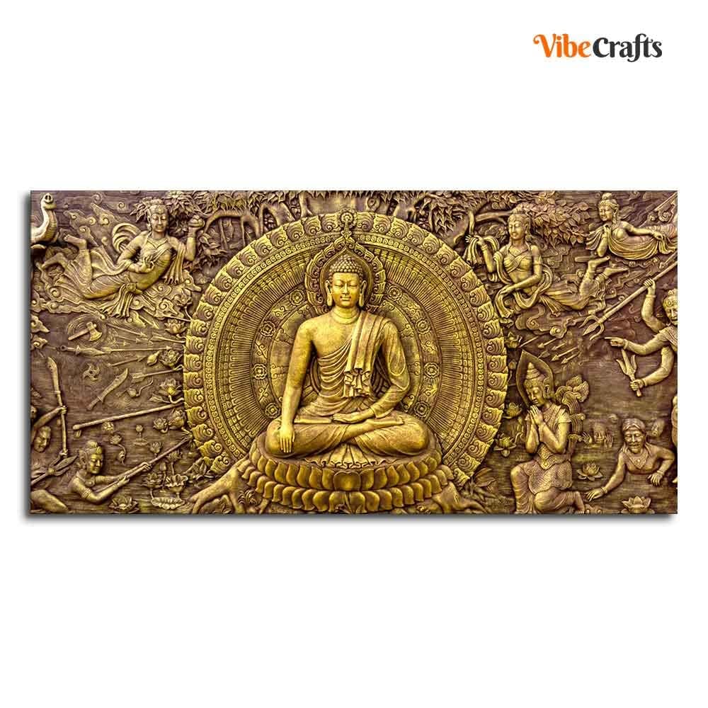 VIBECRAFTS Canvas Paintings for Living Room Drawing Room Canvas Wall Painting of Gautam Buddha for Homedecore|Office|Gift|Livingroom|Bedroom(PTVCH_2398NN)(48 x 24 Inches)