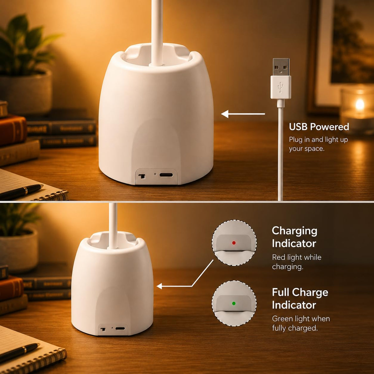 BKK Rechargeable LED Study Table Lamp with Touch Sensor 6 Month Warranty 3 Color Modes & Stepless Dimming, Portable USB Desk Light for Study, Reading & Bedside