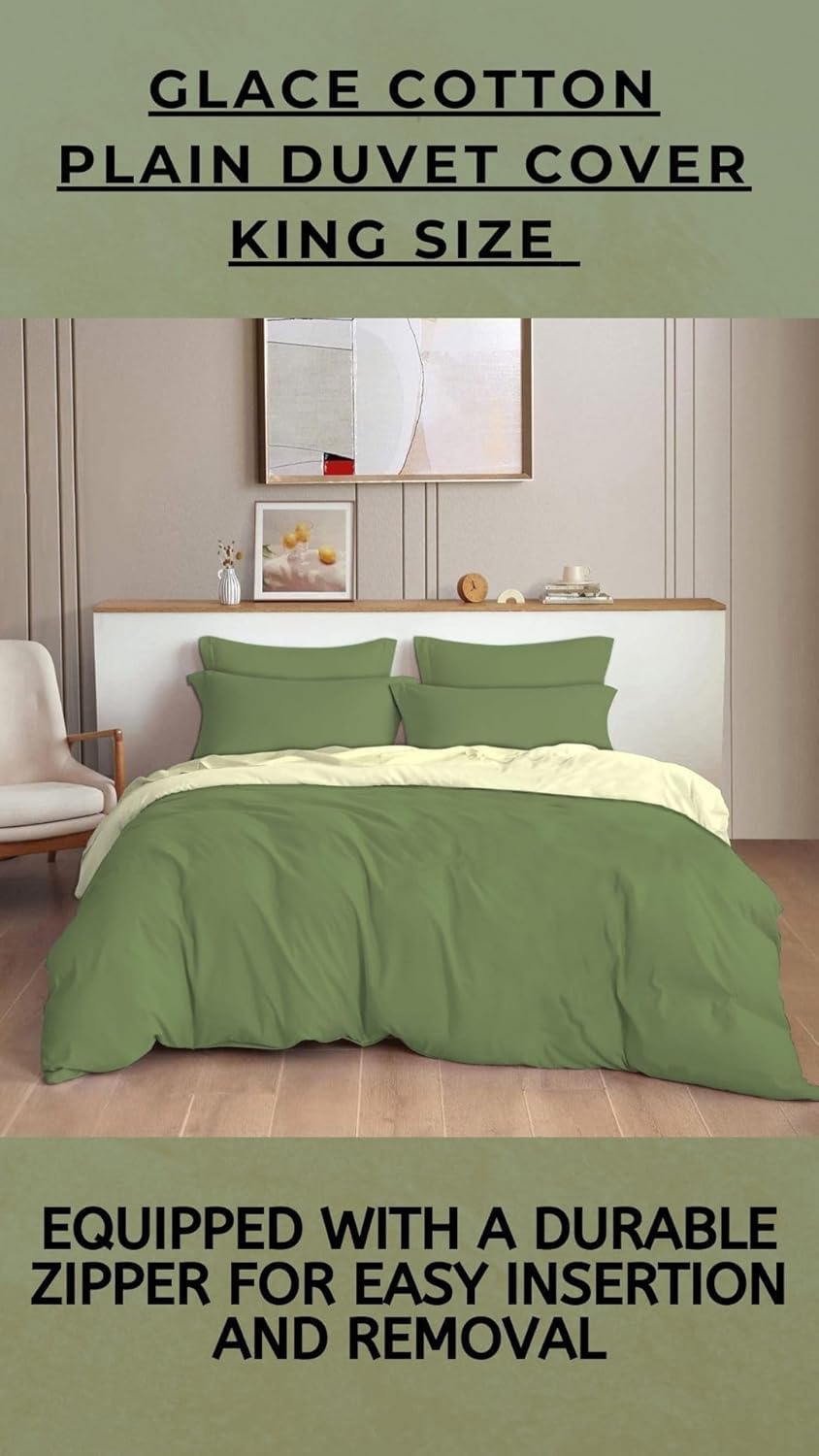 DECOMIZER Plain Solid Glace Cotton King Size Duvet Cover II Razai II Quilt Cover for Double Bed with Zipper Closure - Soild Green