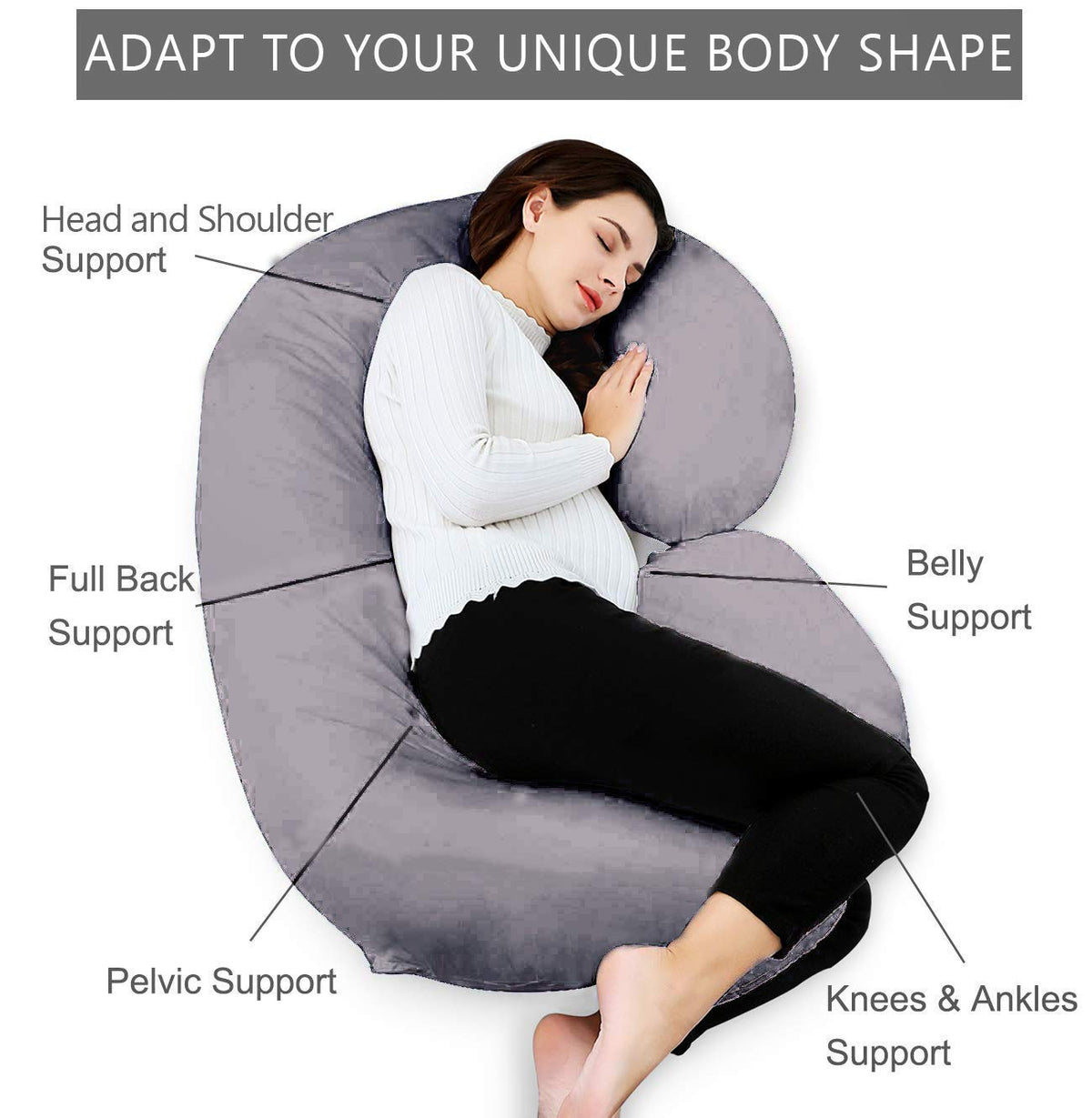 Kuber Industries Cotton Ultra Soft Hollow Fibre C Shaped Maternity Pillow, Pregnancy Pillow, Body Pillow with Zippered Cover (Grey) - CTKTC045960, Standard