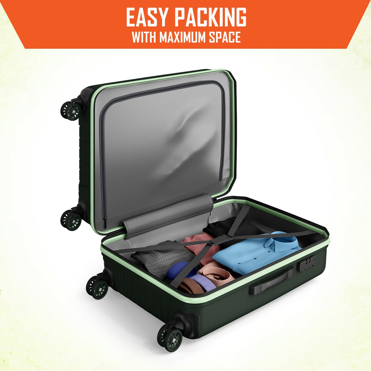 Safari Genius Alley Set of 3 (Cabin + Medium + Large) Trolley Bags Hard Case Polypropylene, 4 Wheels, 360 Degree Wheeling Luggage, Suitcase for Travel, Trolley Bags for Travel, Deep Forrest