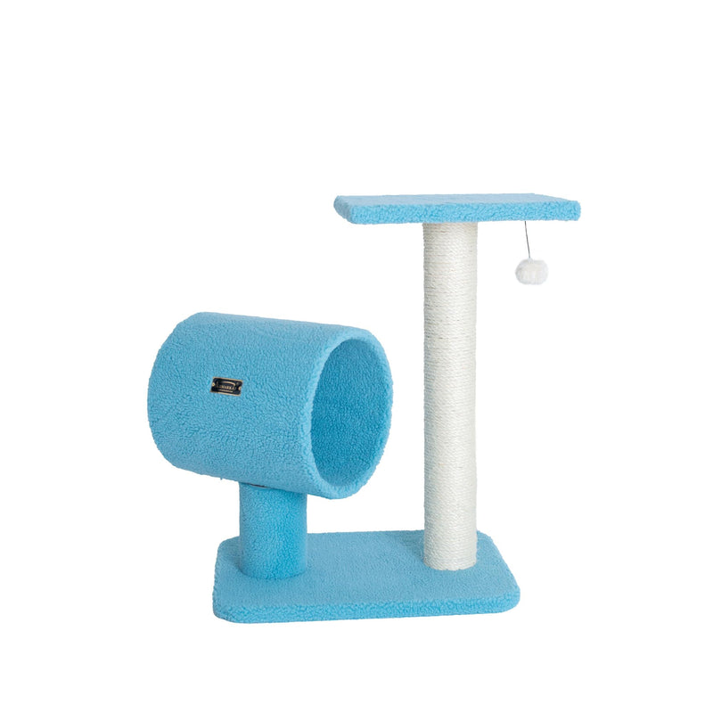 Armarkat Sky Blue 25" Real Wood Cat Tree With Scratcher And Tunnel for Privacy And Hiding, B2501