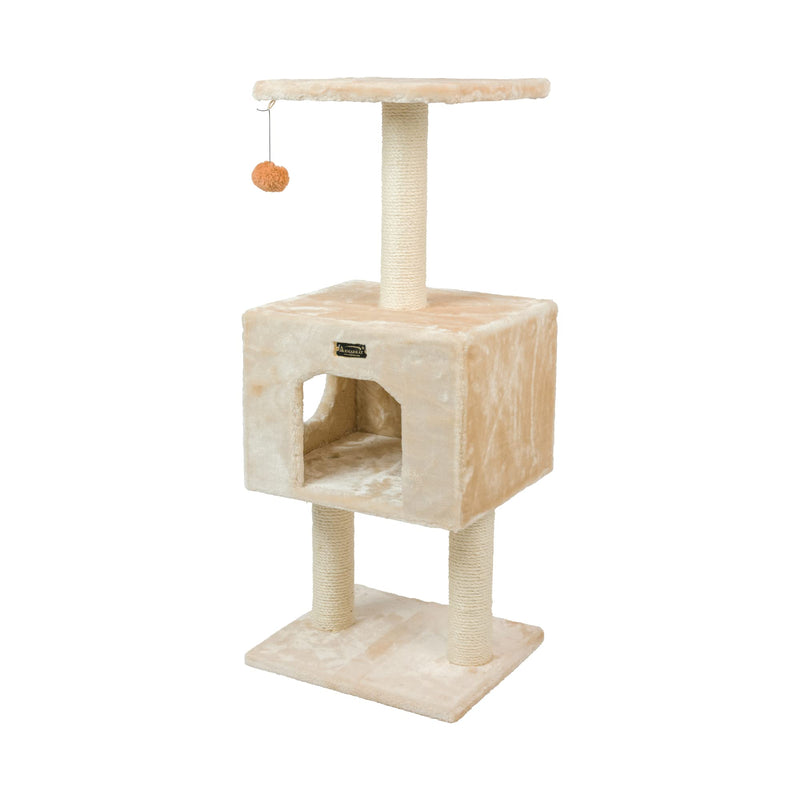 Armarkat Real Wood Cat Tree With Condo And Scratch Post 42 Height Beige A4201